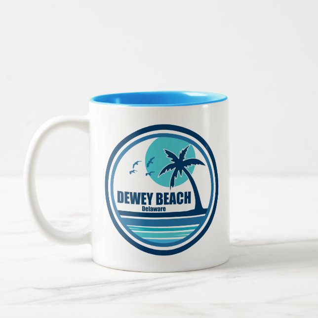 Caneca De Café Em Dois Tons Dewey Beach Delaware Palmeira Pássaros (Esquerda)