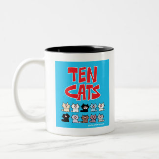 Caneca De Café Em Dois Tons Dez gatos - tudo junto agora!