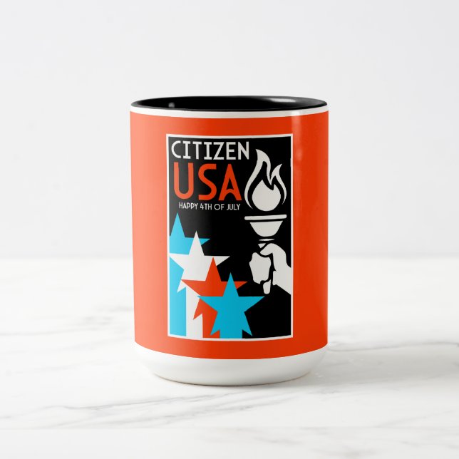 Caneca De Café Em Dois Tons Dia da Independência Americana (Centro)