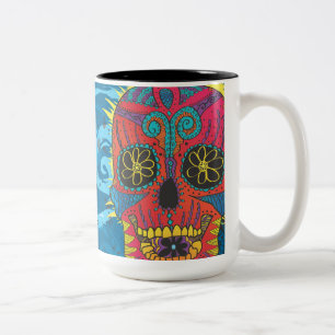 Caneca De Café Em Dois Tons Dia da Tatuagem Tribal Daisy do Caveira do Arco-Ír