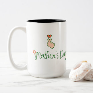 Caneca De Café Em Dois Tons Dia das Mães Coreano Coração de Dedos Minimalista