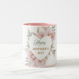 Caneca De Café Em Dois Tons Dia das Mães Floral Feminino em Aquarela Rosa Verd