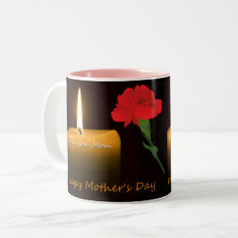 Caneca De Café Em Dois Tons Dia das Mães Rosa Vermelha e Vela