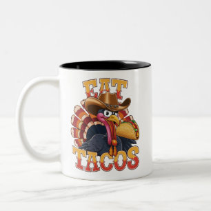Caneca De Café Em Dois Tons Dia de Ação de Graças Peru Comer Tacos  Mexicano D