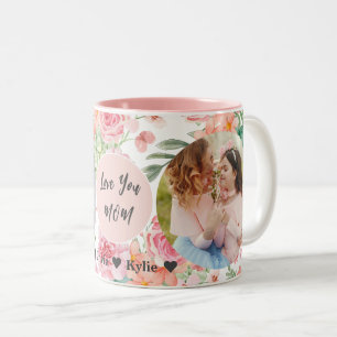 Caneca De Café Em Dois Tons Dia de as mães Colagem de Fotografias Floral Trê
