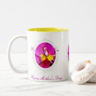 Caneca De Café Em Dois Tons Dia de as mães da Orquídea Colar Amarela rosa