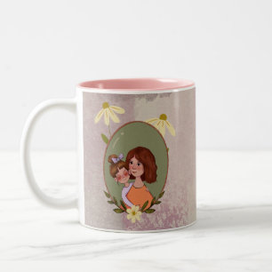 Caneca De Café Em Dois Tons Dia de as mães de Ilustração de Mãe e Filho Bonito