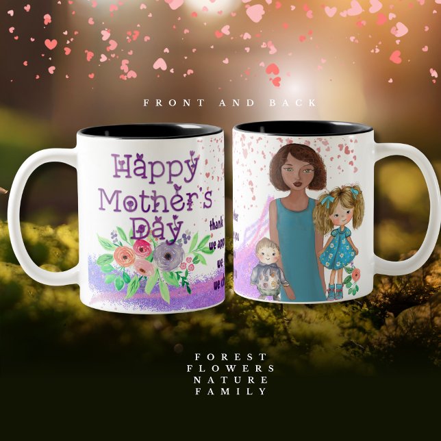 Caneca De Café Em Dois Tons Dia de as mães FELIZ das crianças (HAPPY MOTHER'S DAY from kids Two-Tone Coffee Mug)