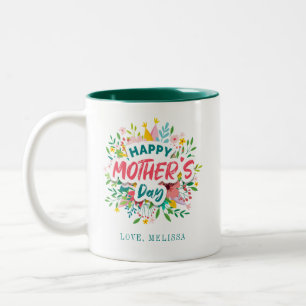 Caneca De Café Em Dois Tons Dia de as mães Feliz Floral Moderno Personalizado