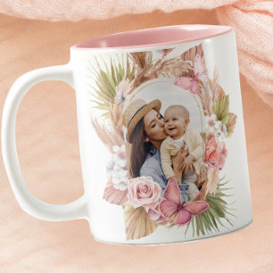 Caneca De Café Em Dois Tons Dia de as mães Floral da Borboleta de Aquarela