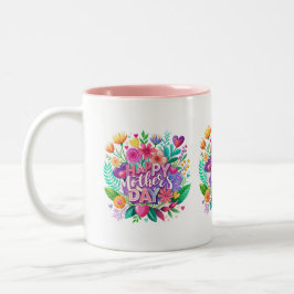 Caneca De Café Em Dois Tons Dia de as mães Floral Happy Dia de as mães Gift
