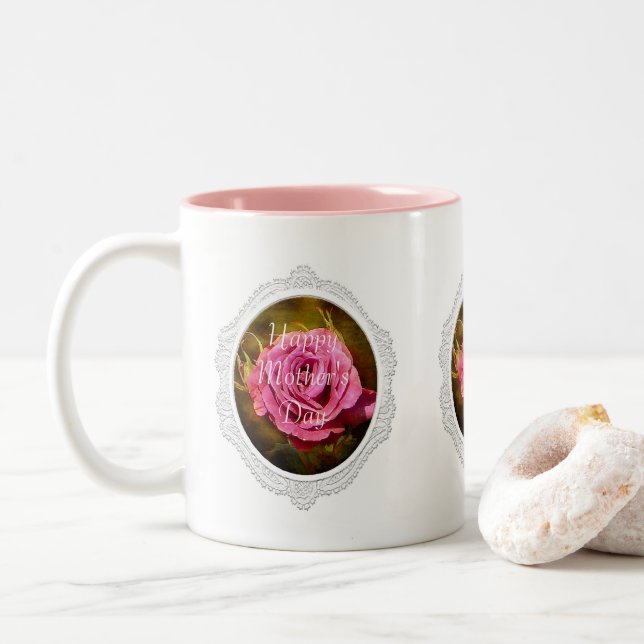 Caneca De Café Em Dois Tons Dia de as mães Rosa Rosa Rosa Texturizada (Com Donut)