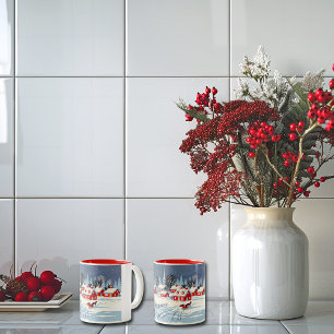 Caneca De Café Em Dois Tons Dia de inverno com Cavalo e Leite, Natal do País