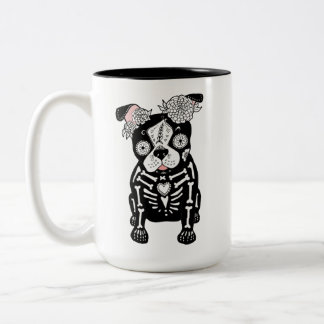 Caneca De Café Em Dois Tons Dia de los Muertos Boston Terrier Frenchie Mug