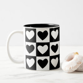 Caneca De Café Em Dois Tons Dia de os namorados de Black and White Hearts