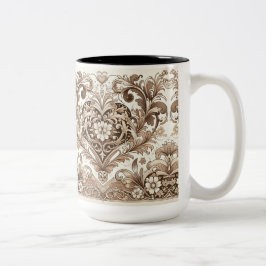 Caneca De Café Em Dois Tons Dia de os namorados de Coração Floral Romântico Vi