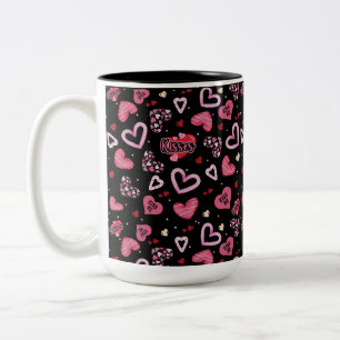 Caneca De Café Em Dois Tons Dia de os namorados de padrões de coração cor-de-r
