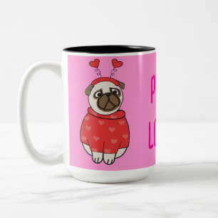 Caneca De Café Em Dois Tons DIA DE OS NAMORADOS de PUG LOVE Cachorro Doggy Pup