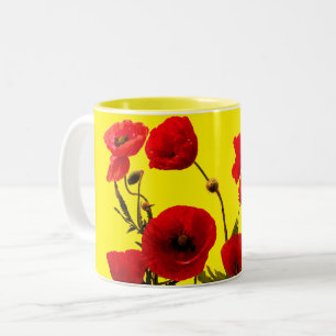 Caneca De Café Em Dois Tons Dia de os namorados Floral Amarelo-Vermelho Flor d