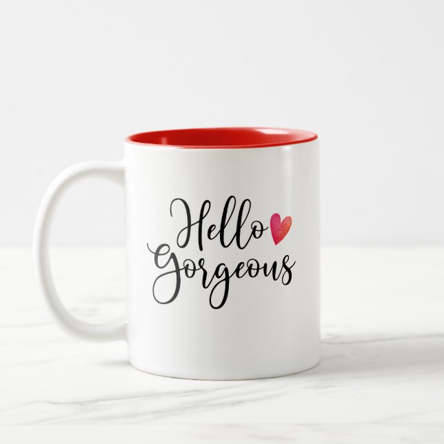 Caneca De Café Em Dois Tons Dia de os namorados Vermelho Bonito, Olá Linda (Esquerda)