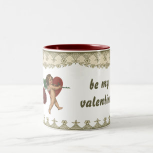 Caneca De Café Em Dois Tons Dia de os namorados Vintage Cherub e Rosa Victoria