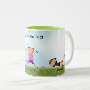 Caneca De Café Em Dois Tons Dia de os pais 2 Boys 1 Girl Stick Kids Mug