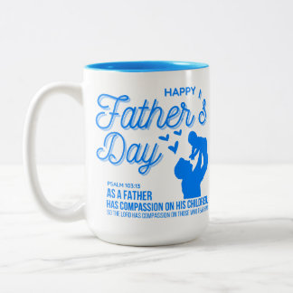 Caneca De Café Em Dois Tons Dia de os pais Azul Cristão Salmo 103:13 Bíblia