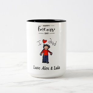 Caneca De Café Em Dois Tons Dia de os pais Mug. Nomes personalizados.