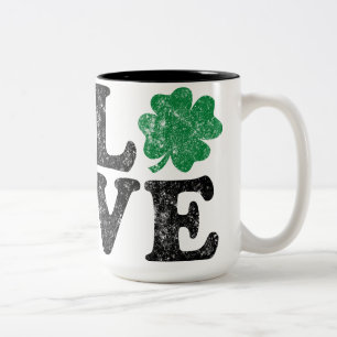 Caneca De Café Em Dois Tons Dia de São Patrício LOVE Shamrock Irish