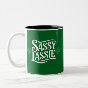 Caneca De Café Em Dois Tons Dia de São Patrício Sassy Lassie Engraçado Irish G