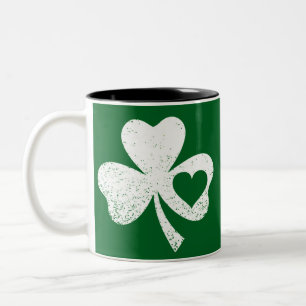 Caneca De Café Em Dois Tons Dia de São Patrício Verde Coração de Trevo Irlandê