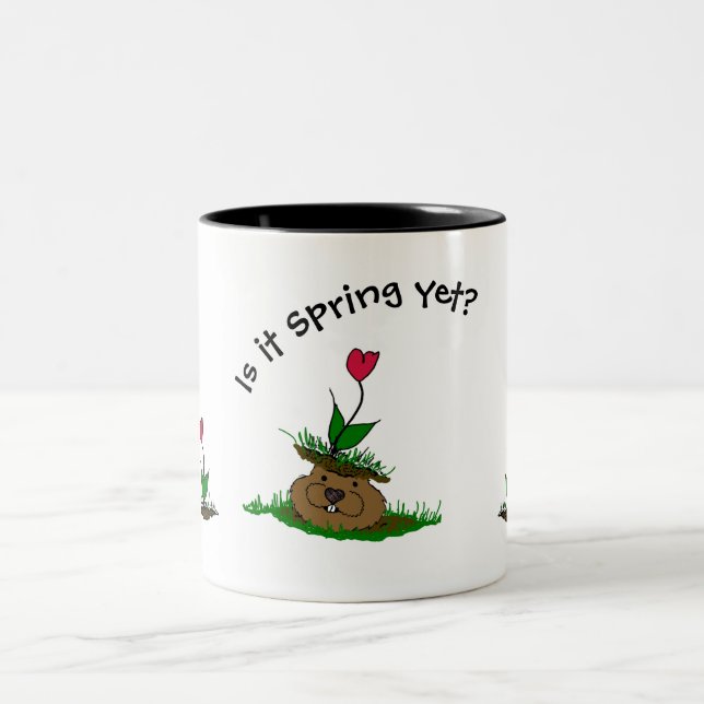 Caneca De Café Em Dois Tons Dia do primavera Groundhog (Centro)
