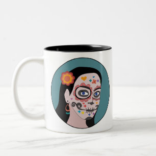 Caneca De Café Em Dois Tons Dia dos Mortos de Los Muertos