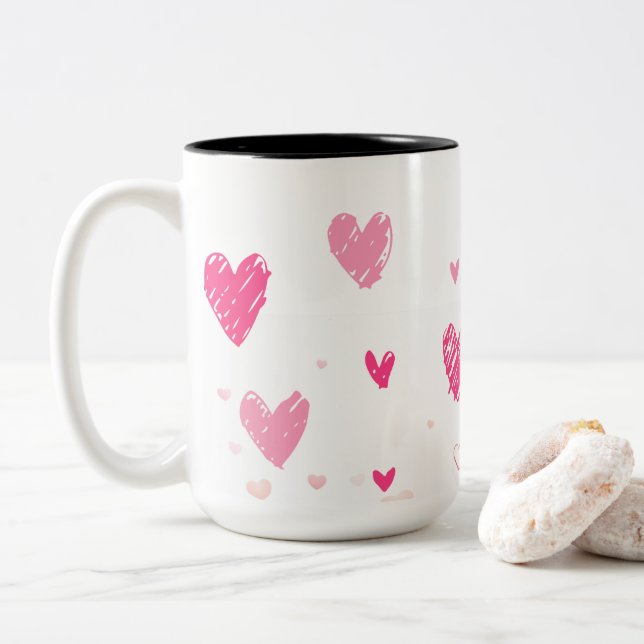 Caneca De Café Em Dois Tons Dia dos Namorados (Com Donut)