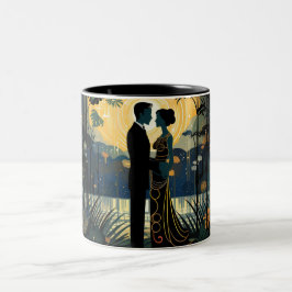 Caneca De Café Em Dois Tons Dia dos Namorados Casal Romântico Silhueta Amor