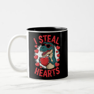 Caneca De Café Em Dois Tons Dia dos Namorados Dinossauro Eu Roubo Corações Amo