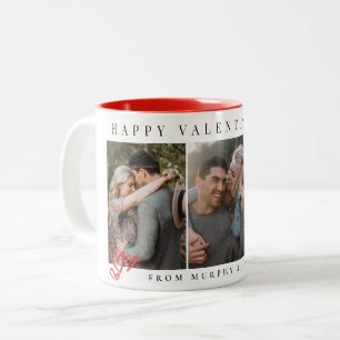 Caneca De Café Em Dois Tons Dia dos Namorados Feliz Corações Vermelhos Elegant