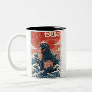 Caneca De Café Em Dois Tons Dia dos Namorados Monstro Marinho Onda Japonesa Ho