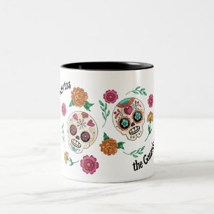 Caneca De Café Em Dois Tons Dia dos Peles e Flores de Açúcar Mortos
