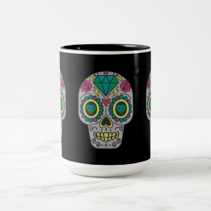 Caneca De Café Em Dois Tons Dia dos Rosas Mortos e Crânios de Cristal em Pret