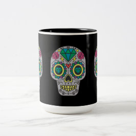Caneca De Café Em Dois Tons Dia dos Rosas Mortos e Crânios de Cristal em Preto