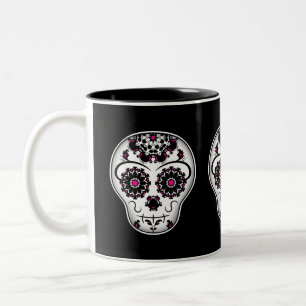 Caneca De Café Em Dois Tons Dia feminino do crânio inoperante do açúcar