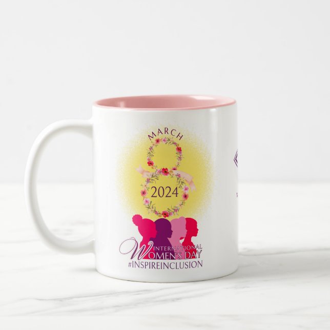 Caneca De Café Em Dois Tons Dia Internacional da Mulher Inspira Inclusão Códig (Esquerda)