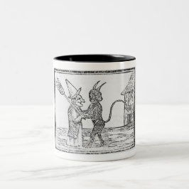 Caneca De Café Em Dois Tons Diabo Abraçando uma Bruxa