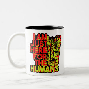 Caneca De Café Em Dois Tons Diabo Assustador de Halloween Aqui pelos Humanos