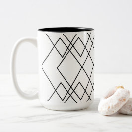 Caneca De Café Em Dois Tons Diamante Geométrico Negro e Branco