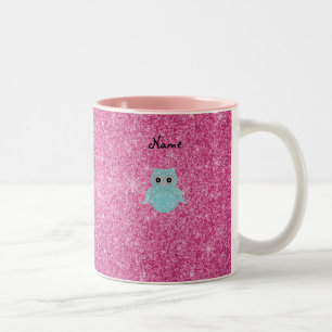 Caneca De Café Em Dois Tons Diamantes bling personalizados da coruja do nome