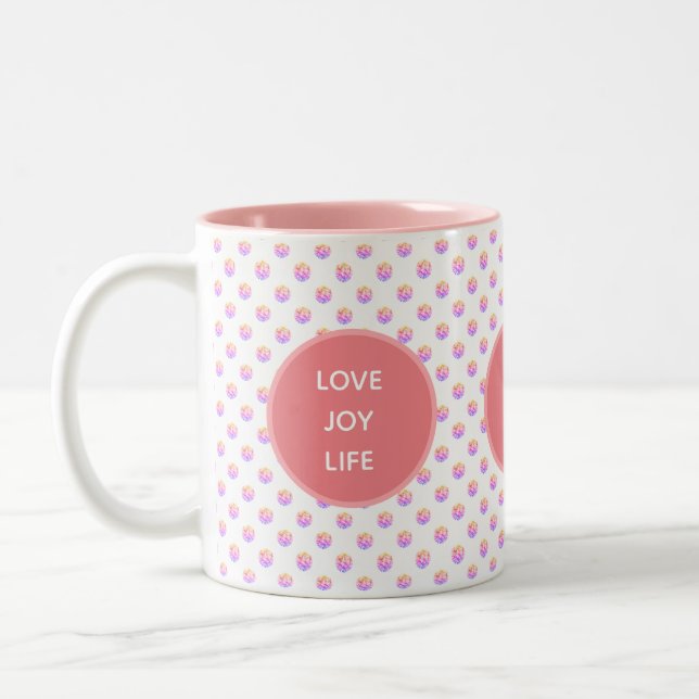 Caneca De Café Em Dois Tons Diamantes Rosa Amor, Alegria, Vida (Esquerda)