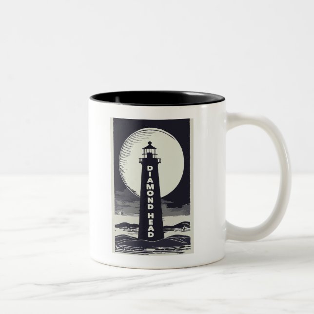Caneca De Café Em Dois Tons Diamond Head Lighthouse Hawaii Moon (Direita)