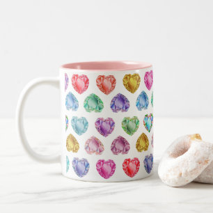 Caneca De Café Em Dois Tons Diamond Heart Watercolor Pattern Cute Pastel Girly